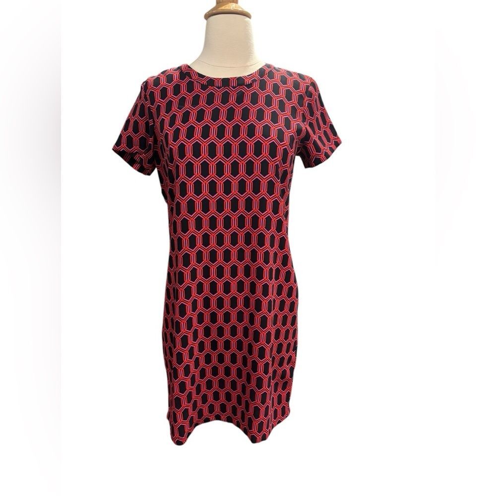 Women's Navy Blue/Red Geometrix Cocktail Dress by Adrienne Vittadini-size 2